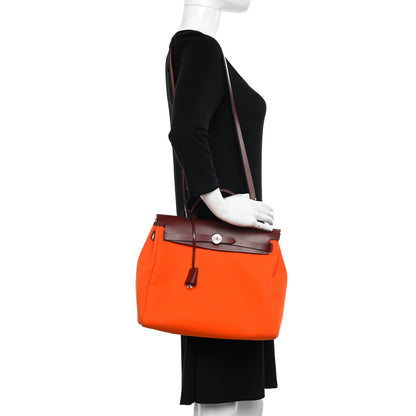 Hermes Toile Officier Vache Hunter Laque Herbag Zip PM 31 Orange Rouge H 2 of 11