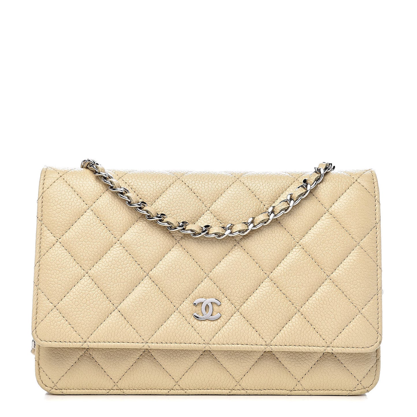 Caviar Quilted Wallet On Chain WOC Light Beige