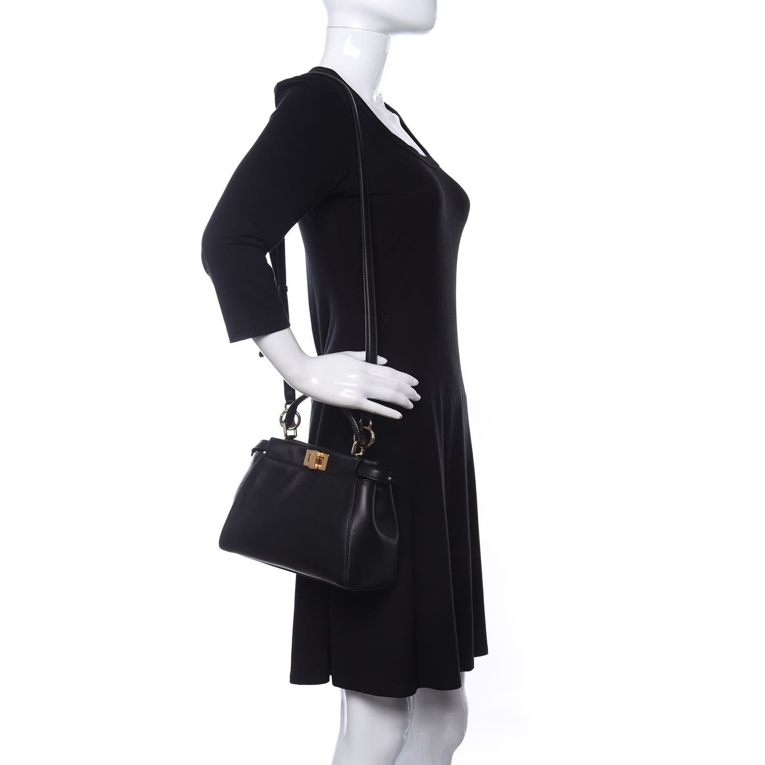 Fendi Nappa Stacked Bar Mini Peekaboo Iconic Satchel Black 2 of 8