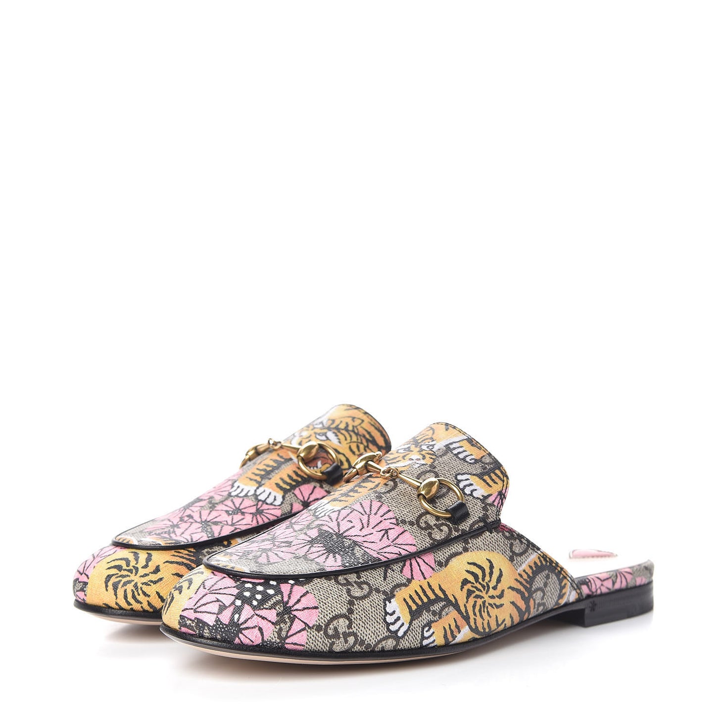 GG Supreme Monogram Bengal Womens Princetown Slippers 36.5 Beige Crop Pink