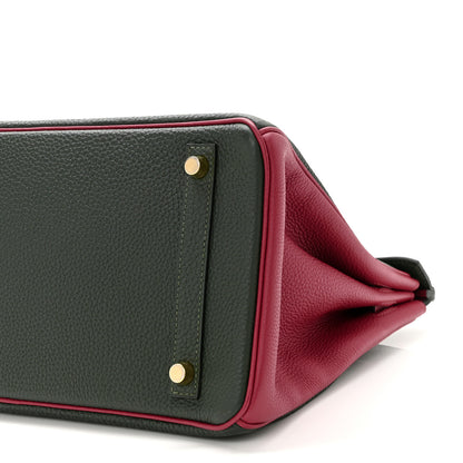 Hermes Togo Bi-Color Horseshoe Birkin 30 Garnet Vert Fonce 9 of 9