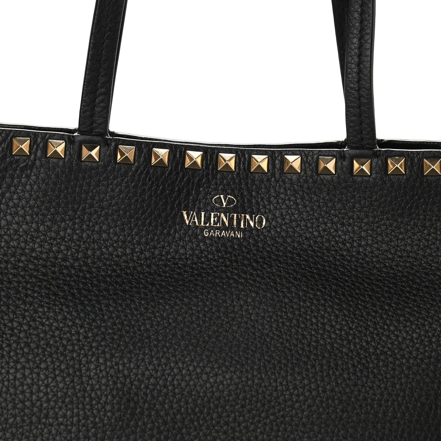 Grained Calfskin Rockstud Shoulder Tote Black