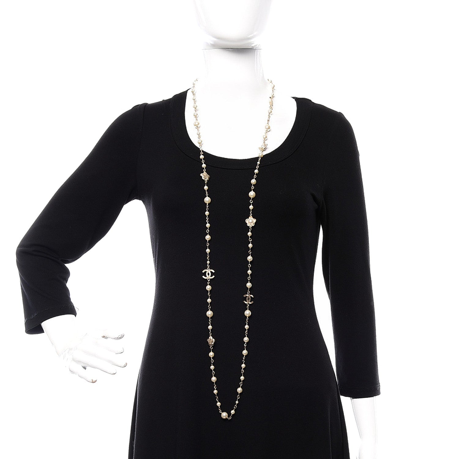 Chanel Pearl CC Flower Long Necklace White Gold 2 of 5