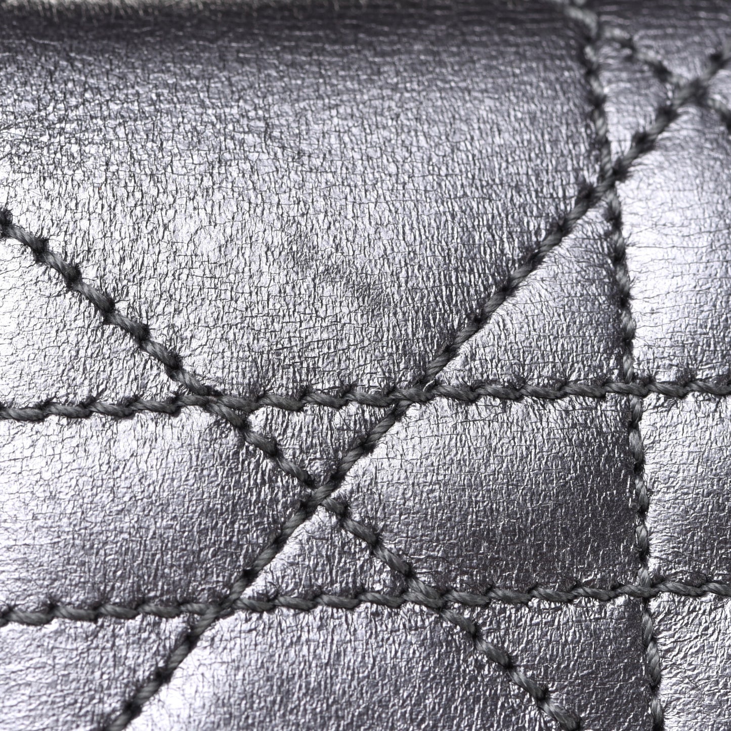 Metallic Lambskin Cannage Miss Dior Chain Wallet Silver