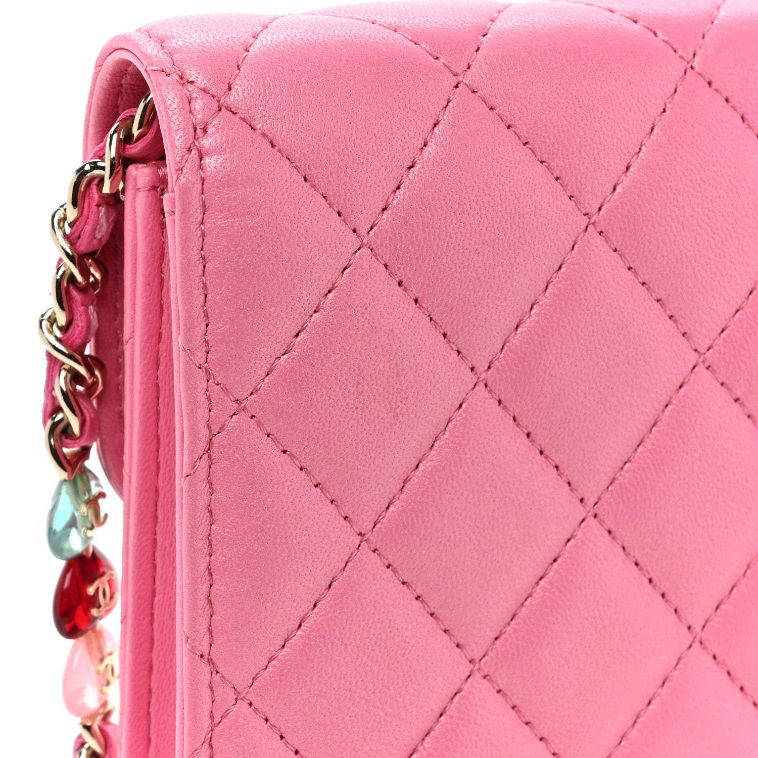 Chanel Lambskin Resin Quilted Phone Holder With Chain Pink 18 of 19