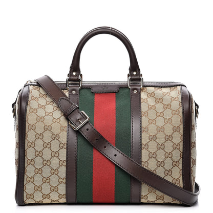 Gucci Monogram Vintage Web Medium Boston Dark Brown 1 of 14