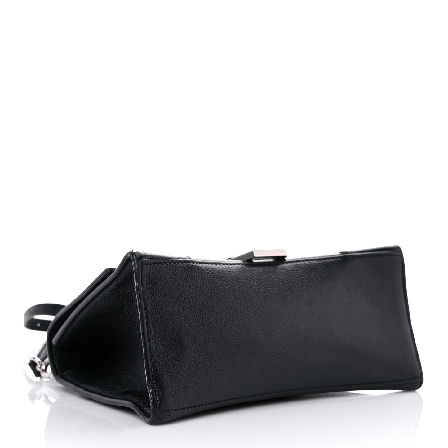 Grained Calfskin Small Hourglass Top Handle Bag Black