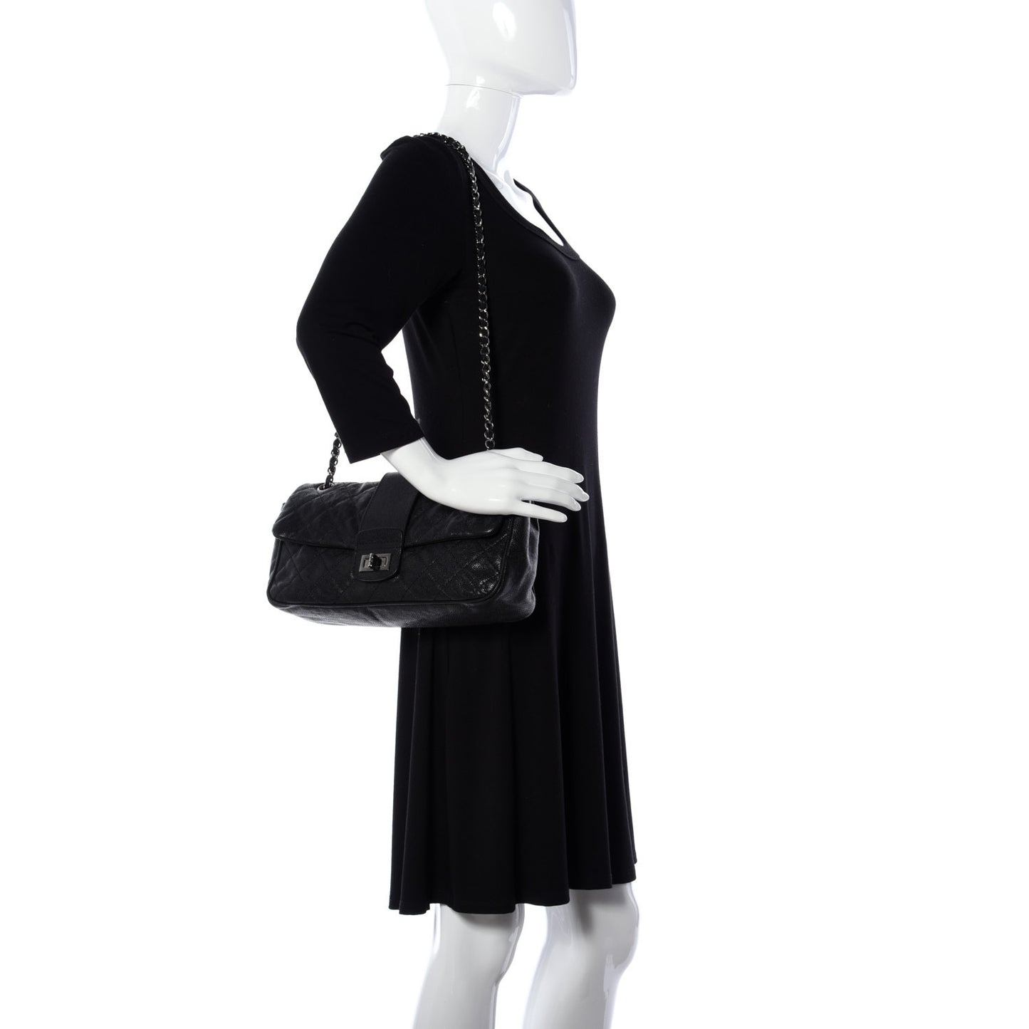 Caviar Quilted Jumbo Mademoiselle Flap Black