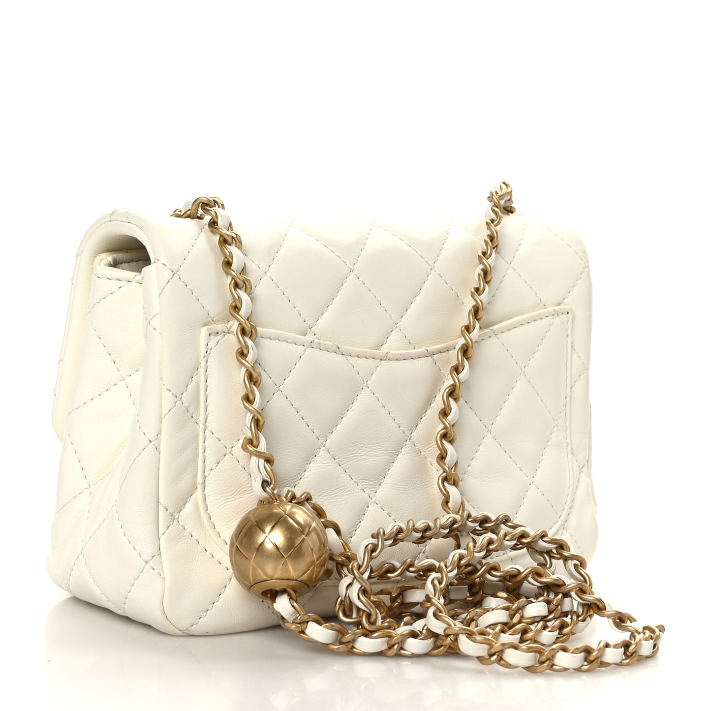 Lambskin Quilted Mini Pearl Crush Flap White