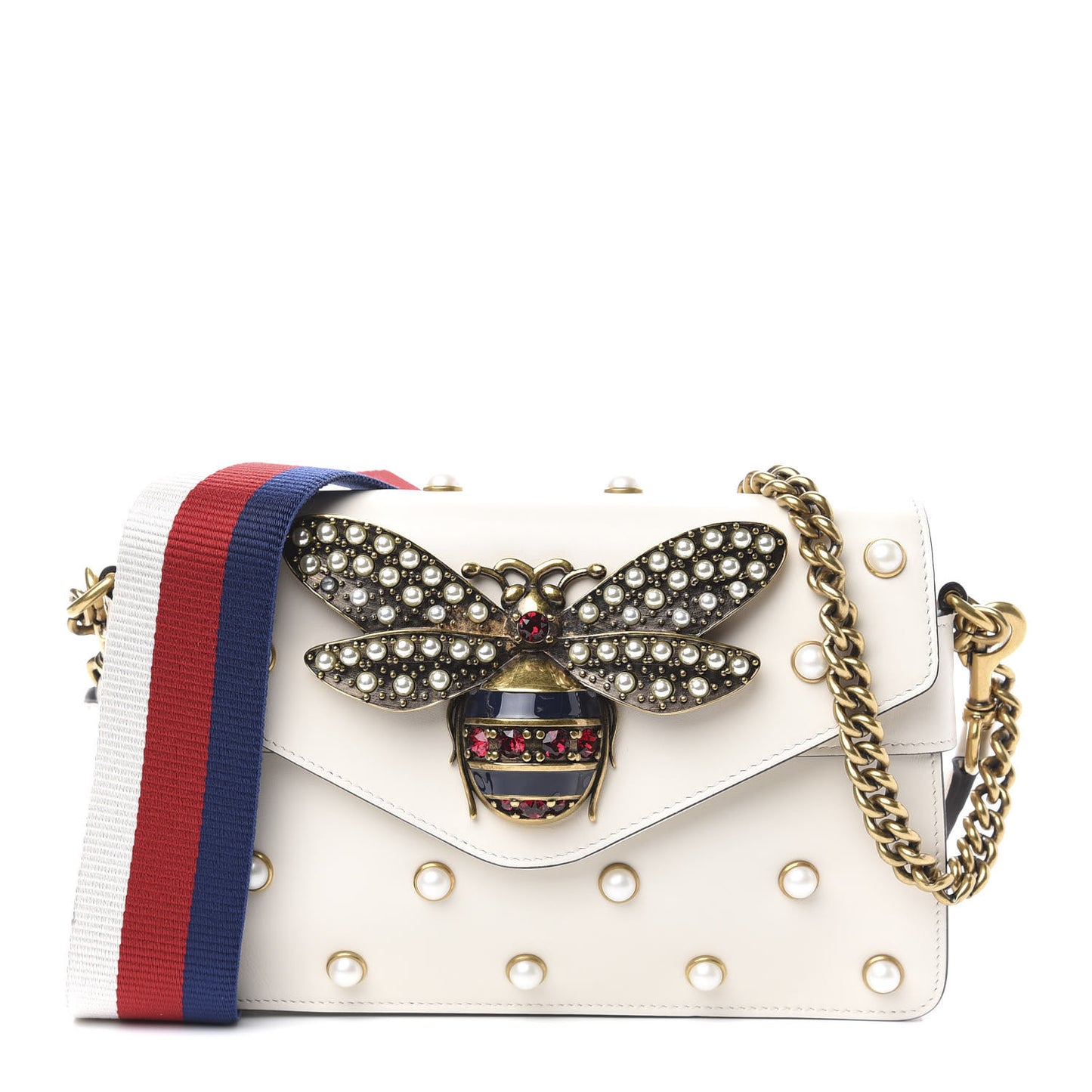 Nappa Pearl Studded Mini Queen Margaret Broadway Shoulder Bag Mystic White