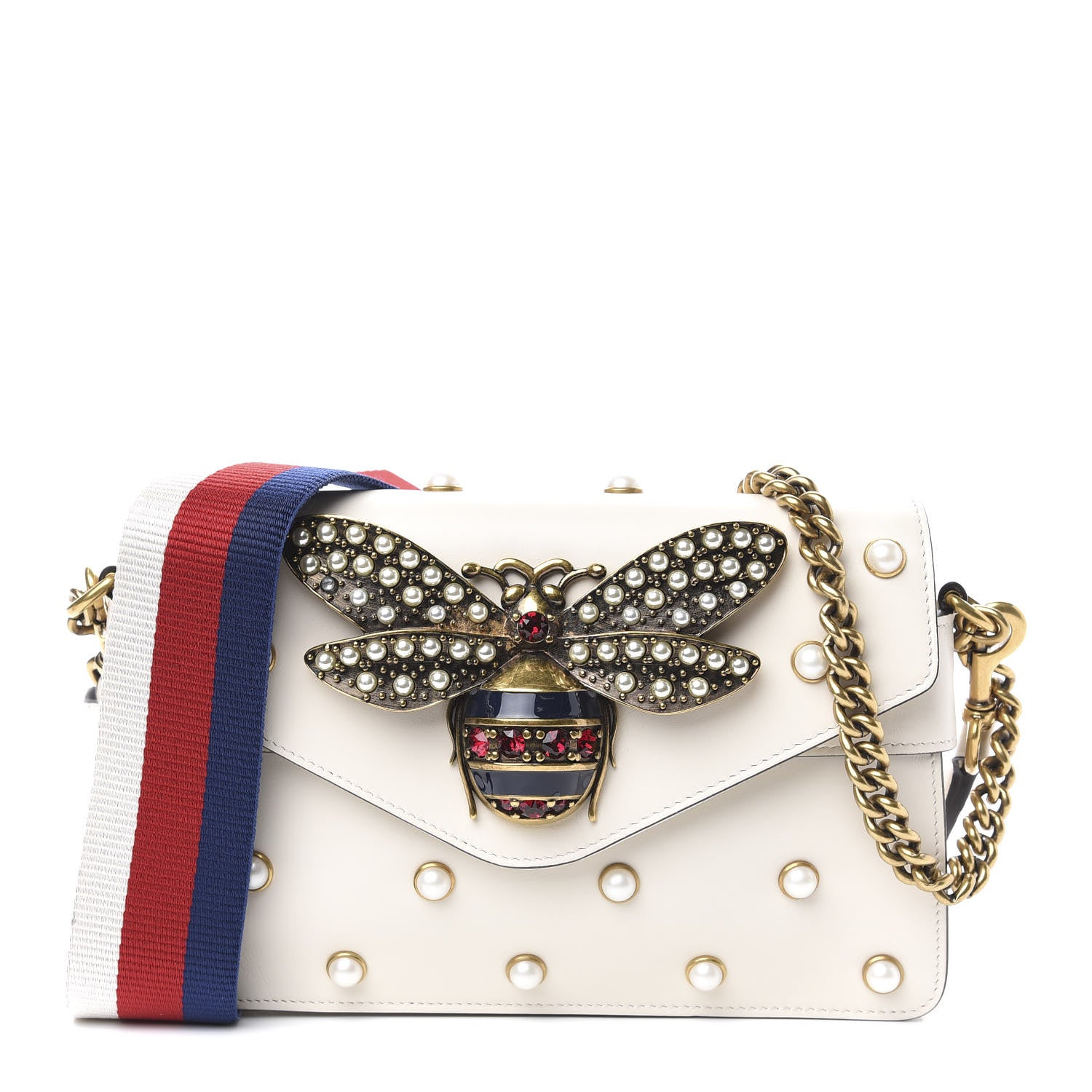 Gucci Nappa Pearl Studded Mini Queen Margaret Broadway Shoulder Bag Mystic White 1 of 10