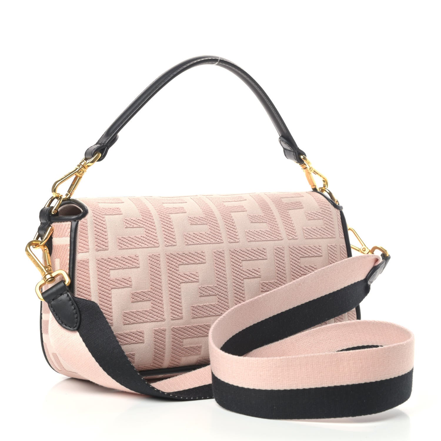 Fendi Canvas Vitello King FF Embroidered Baguette Rosa Quarzo Black 2 of 4