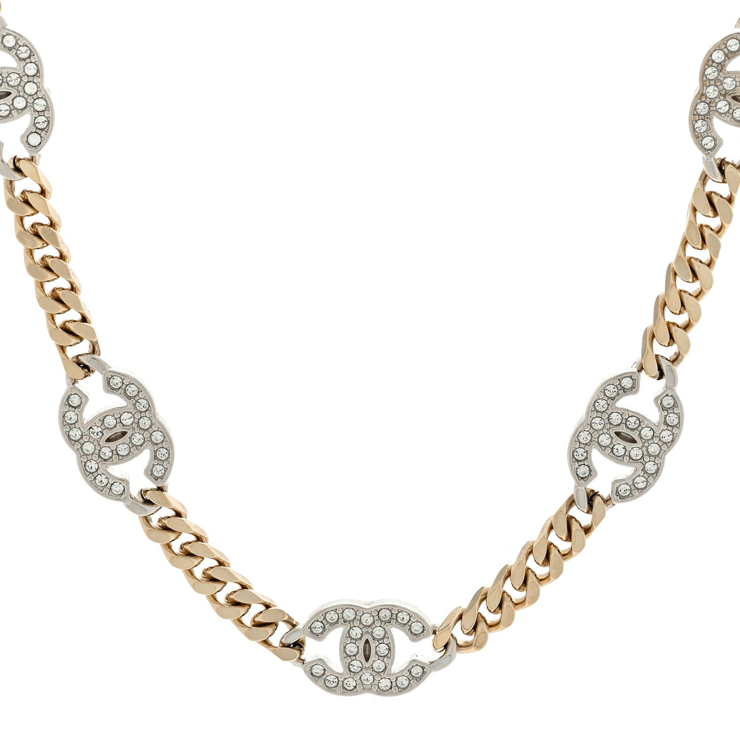 Crystal Chain CC Link Choker Gold Silver