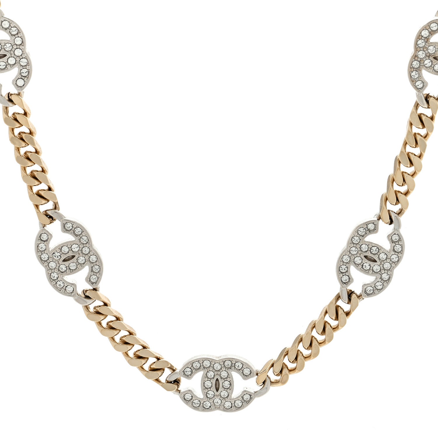 Chanel Crystal Chain CC Link Choker Gold Silver 1 of 5
