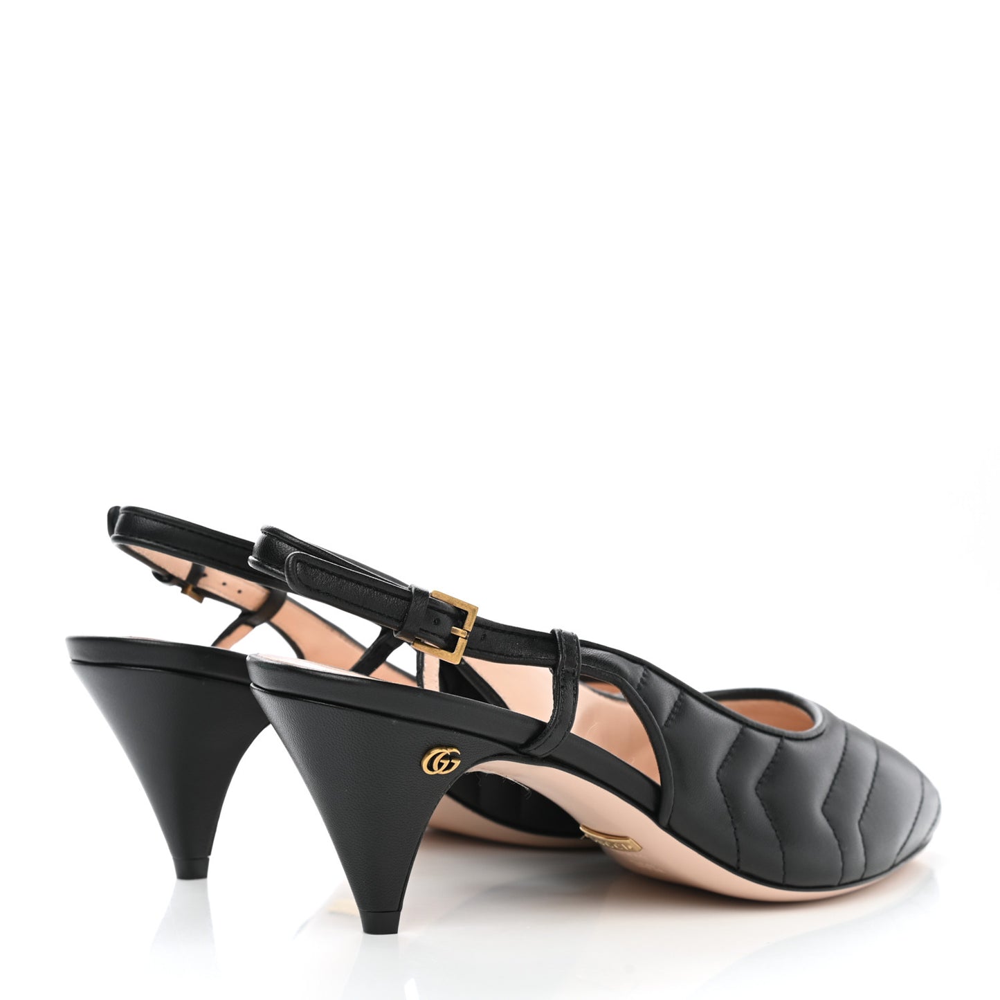 Nappa Charlotte Chevron Matelasse Double G 75mm Slingback Pumps 38.5 Black