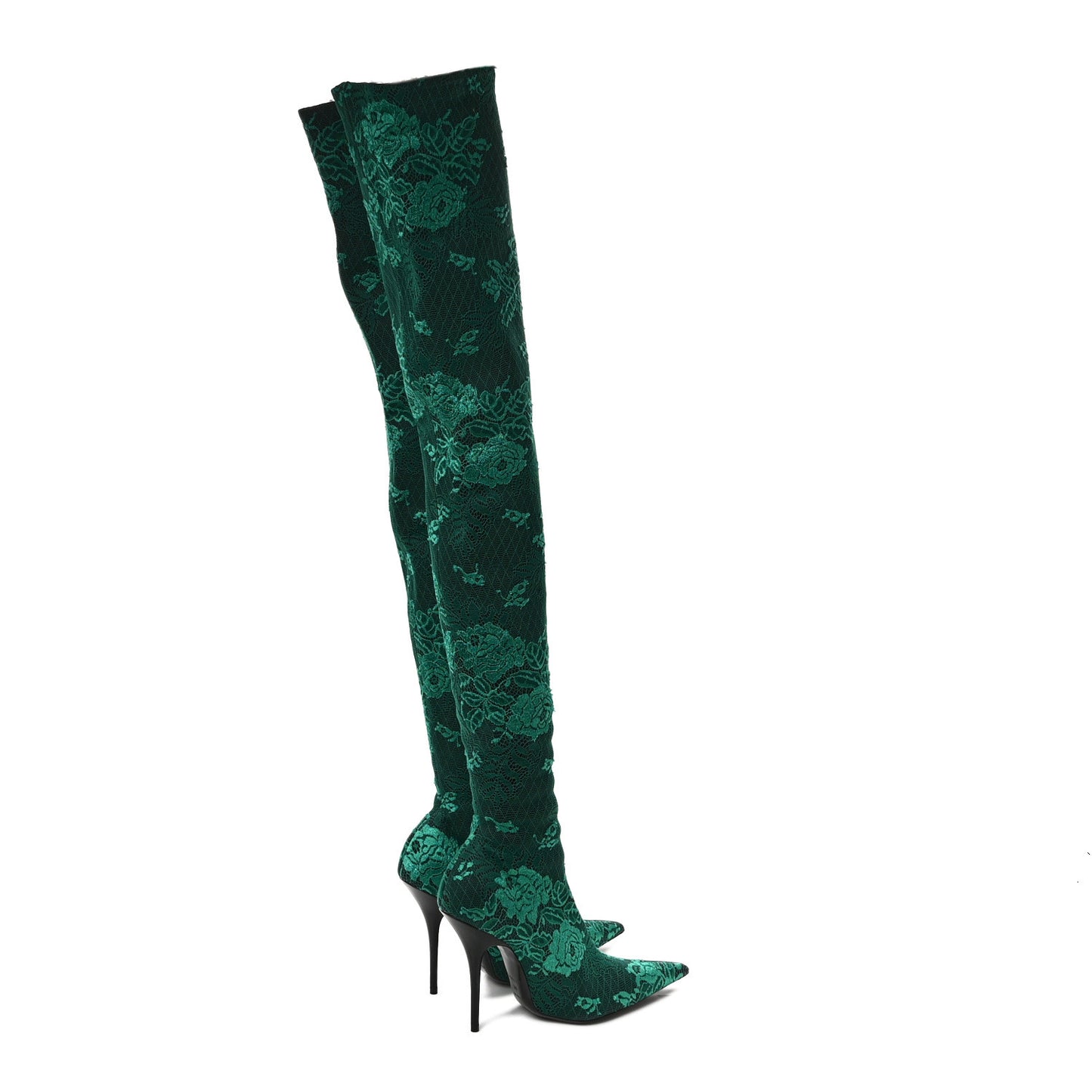 Lace Spandex Pointed Toe Knife Thigh High Boots 38 Green