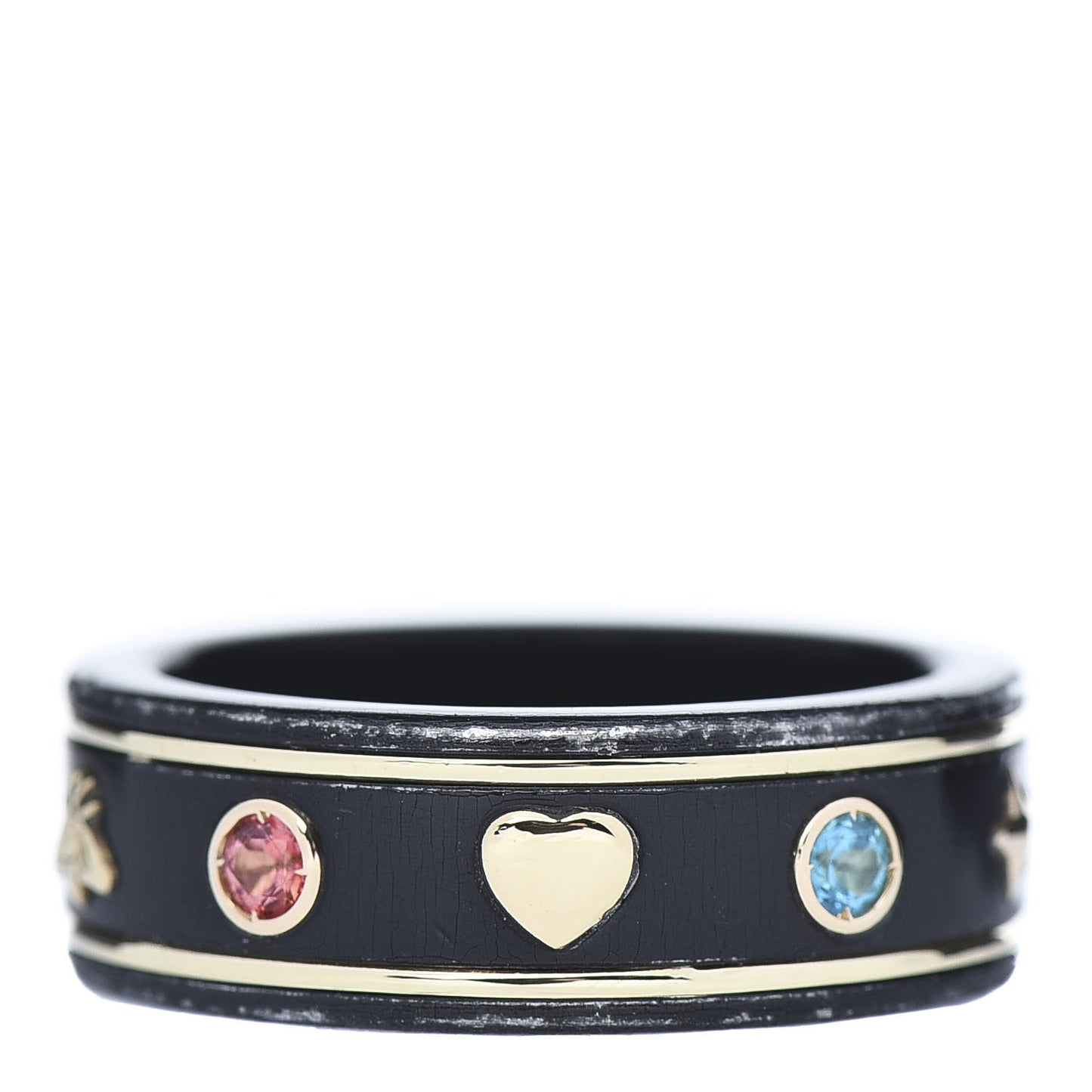 18K Yellow Gold Ceramic Topaz Icon Band Ring 54 6.75 Black