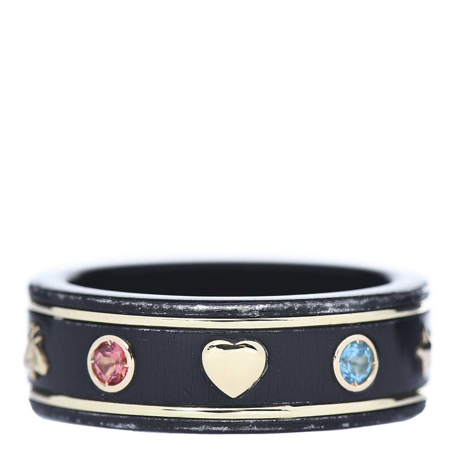 Gucci 18K Yellow Gold Ceramic Topaz Icon Band Ring 54 6.75 Black 1 of 10
