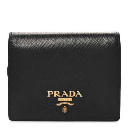 Prada Saffiano Metal Bi-Fold Wallet Black 1 of 11