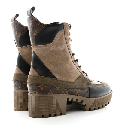 Louis Vuitton Suede Calfskin Monogram Laureate Platform Desert Boots 40 Taupe 4 of 10