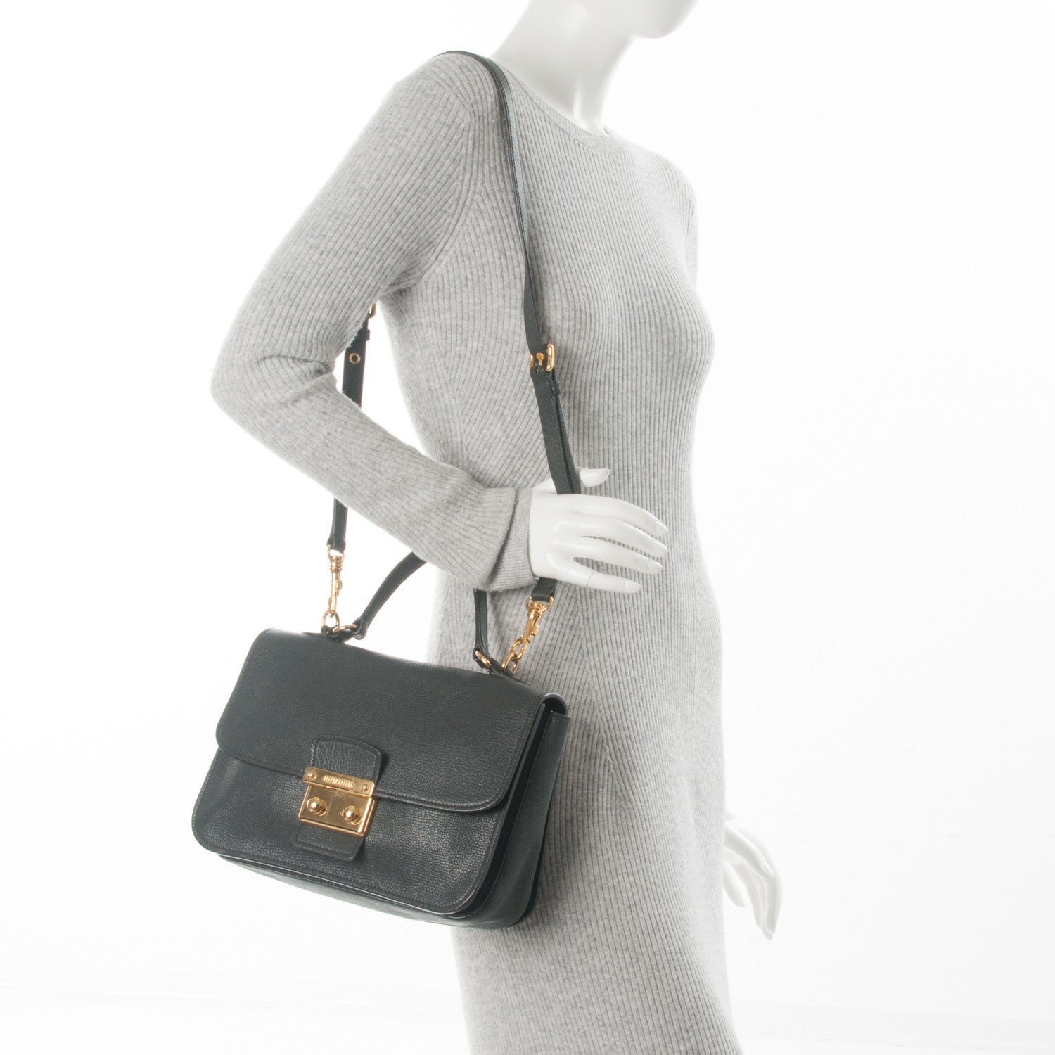 Miu Miu Goatskin Madras Shoulder Bag Ardesia 2 of 8