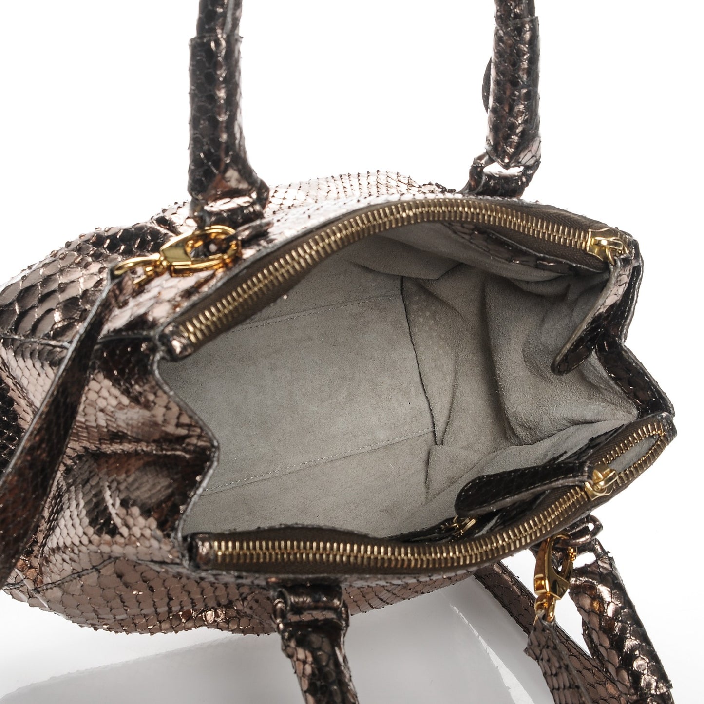 Metallic Python Double Zip Satchel