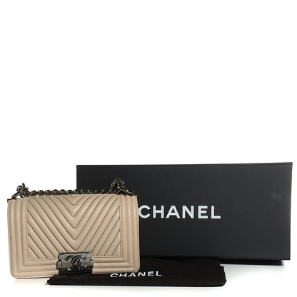 Chanel Calfskin Chain Chevron Small Boy Flap Beige Clair 5 of 9
