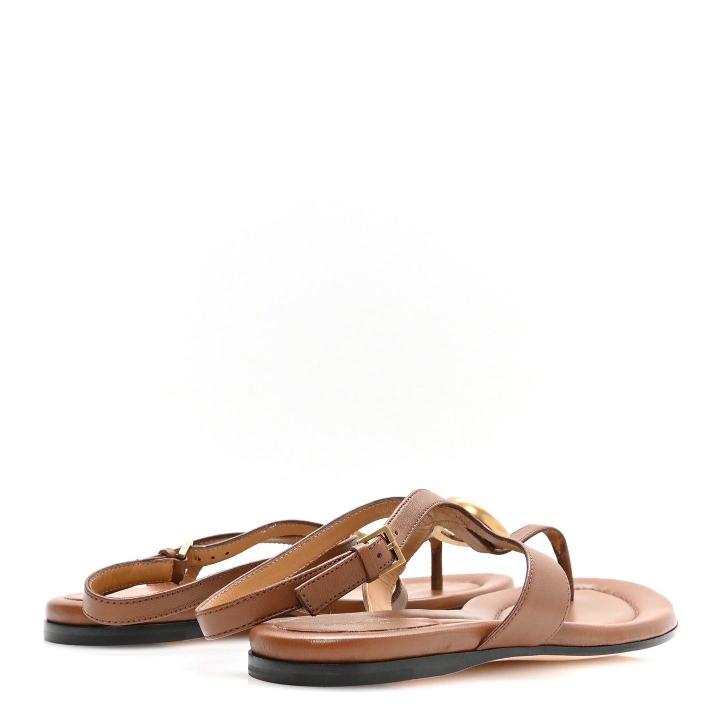 Calfskin GG Marmont Thong Sandals 38 Brown