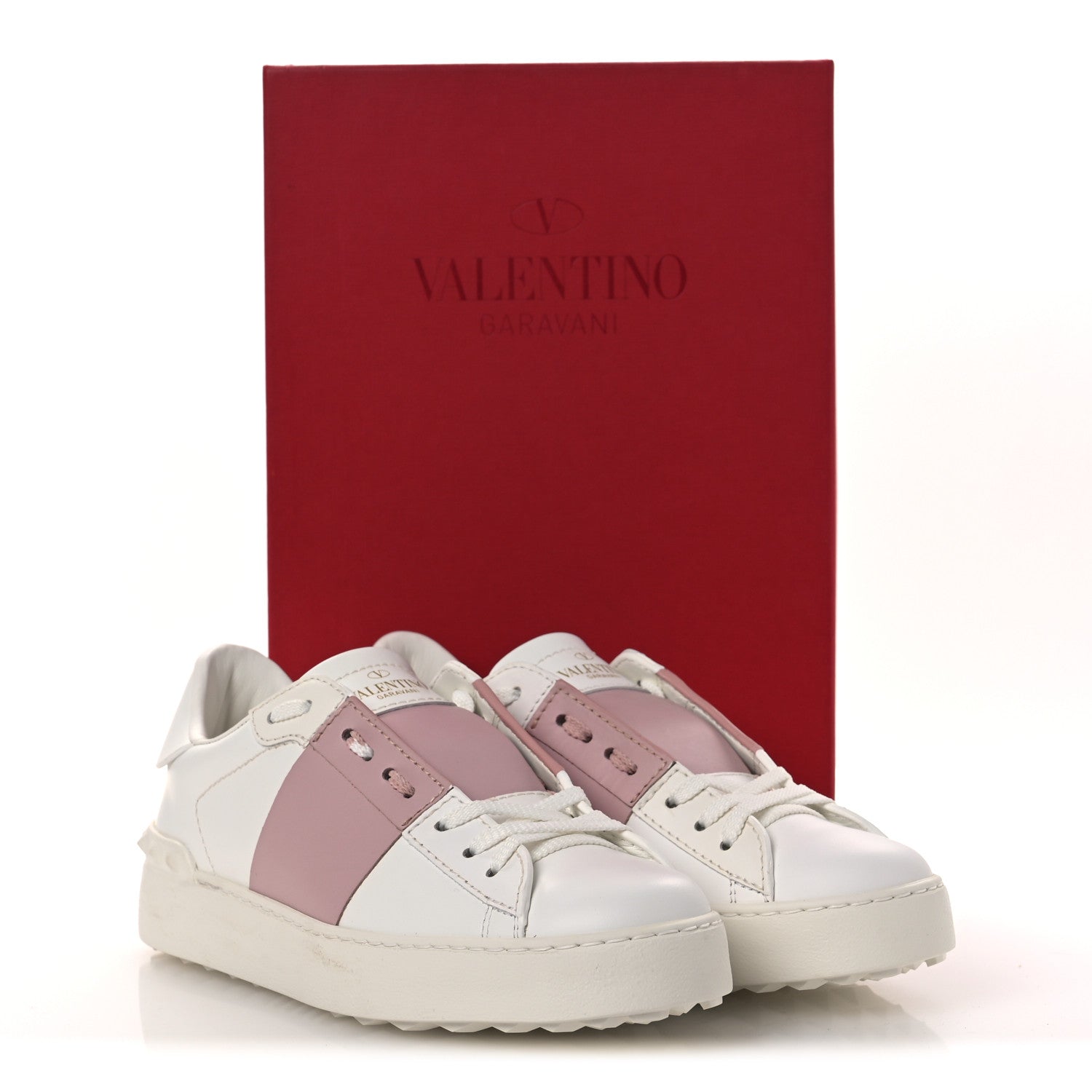 Valentino Garavani Calfskin Rockstud Open Sneakers 36 White