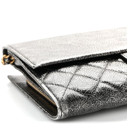 Chanel Cracked Metallic Calfskin Quilted Zip Away Chain Clutch Dark Silver 8 of 9