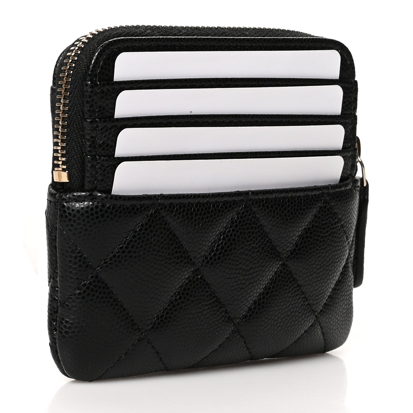 Caviar Quilted Zip Card Holder Wallet Black