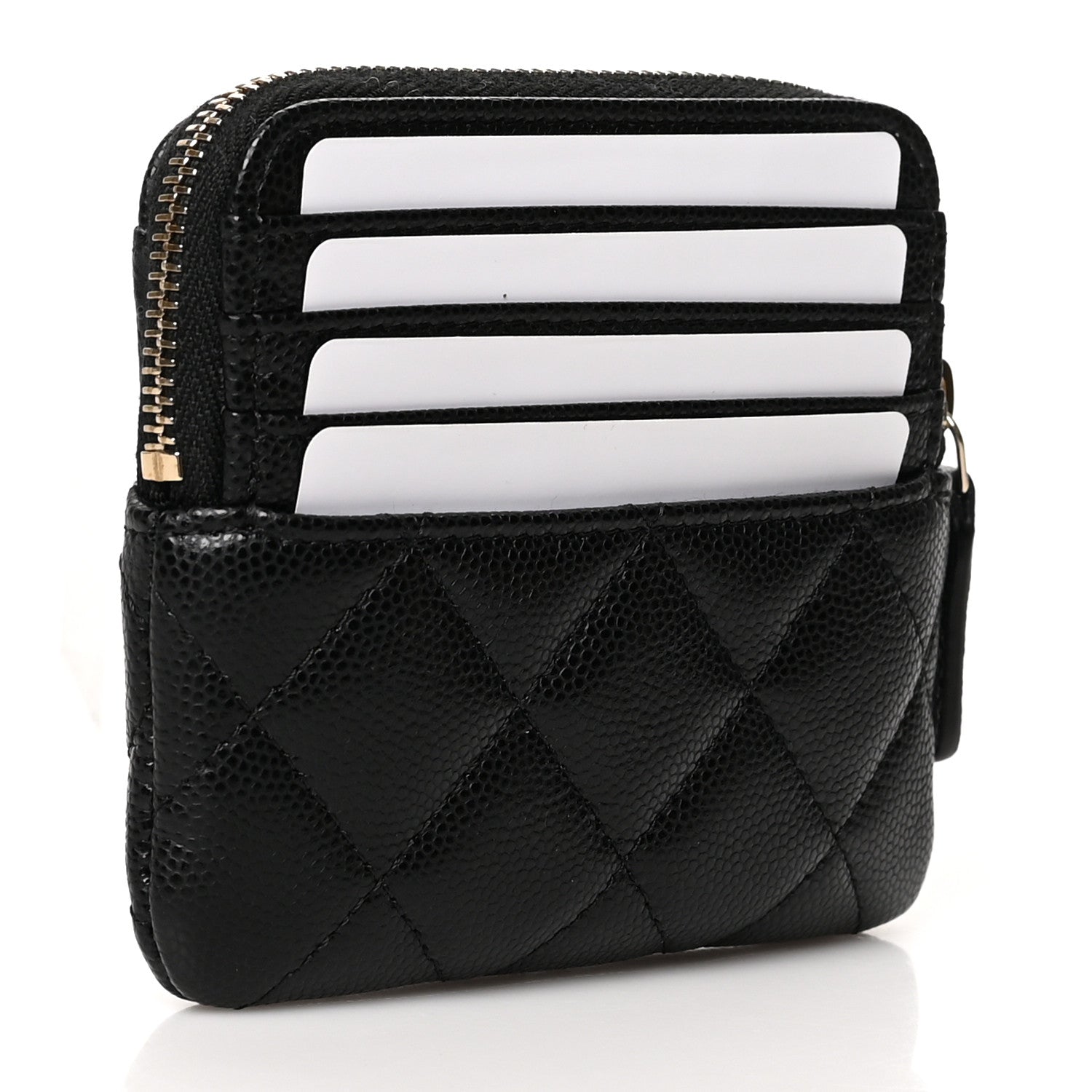 Chanel Caviar Quilted Zip Card Holder Wallet Black 3 of 9