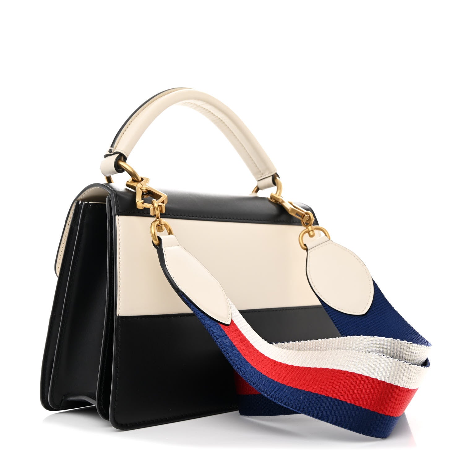 Gucci Calfskin Sylvie Web Small Queen Margaret Top Handle Bag Black White 3 of 13