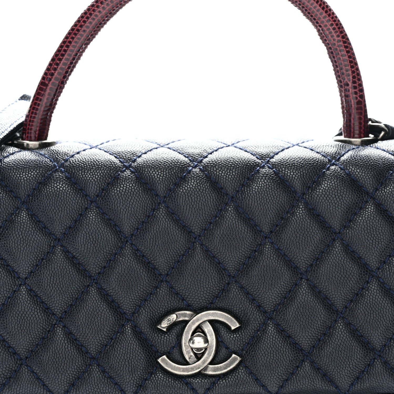 Chanel Caviar Lizard Quilted Small Coco Handle Flap Navy Blue 8 of 10
