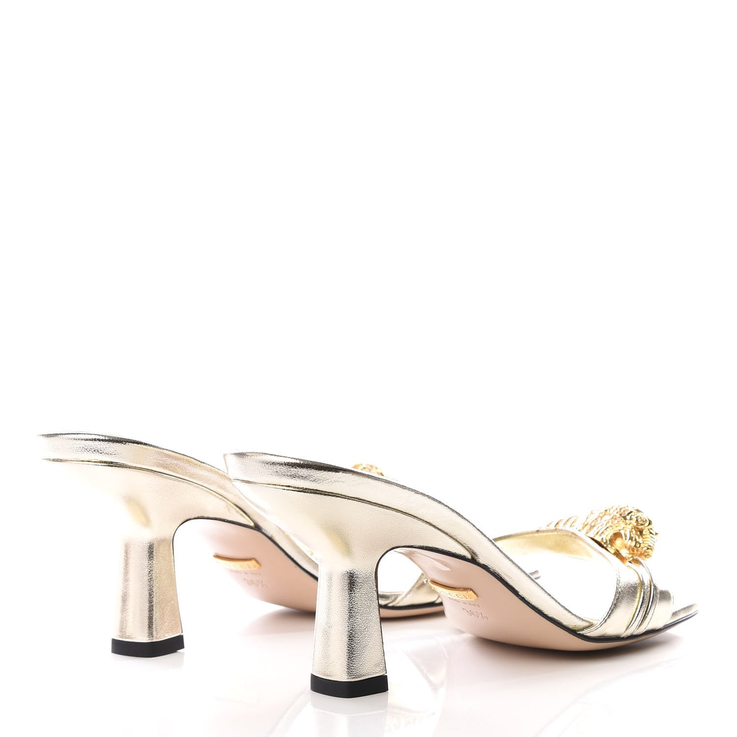 Metallic Nappa Dora Tiger Head Mid Heel Slide Sandals 36.5 Gold