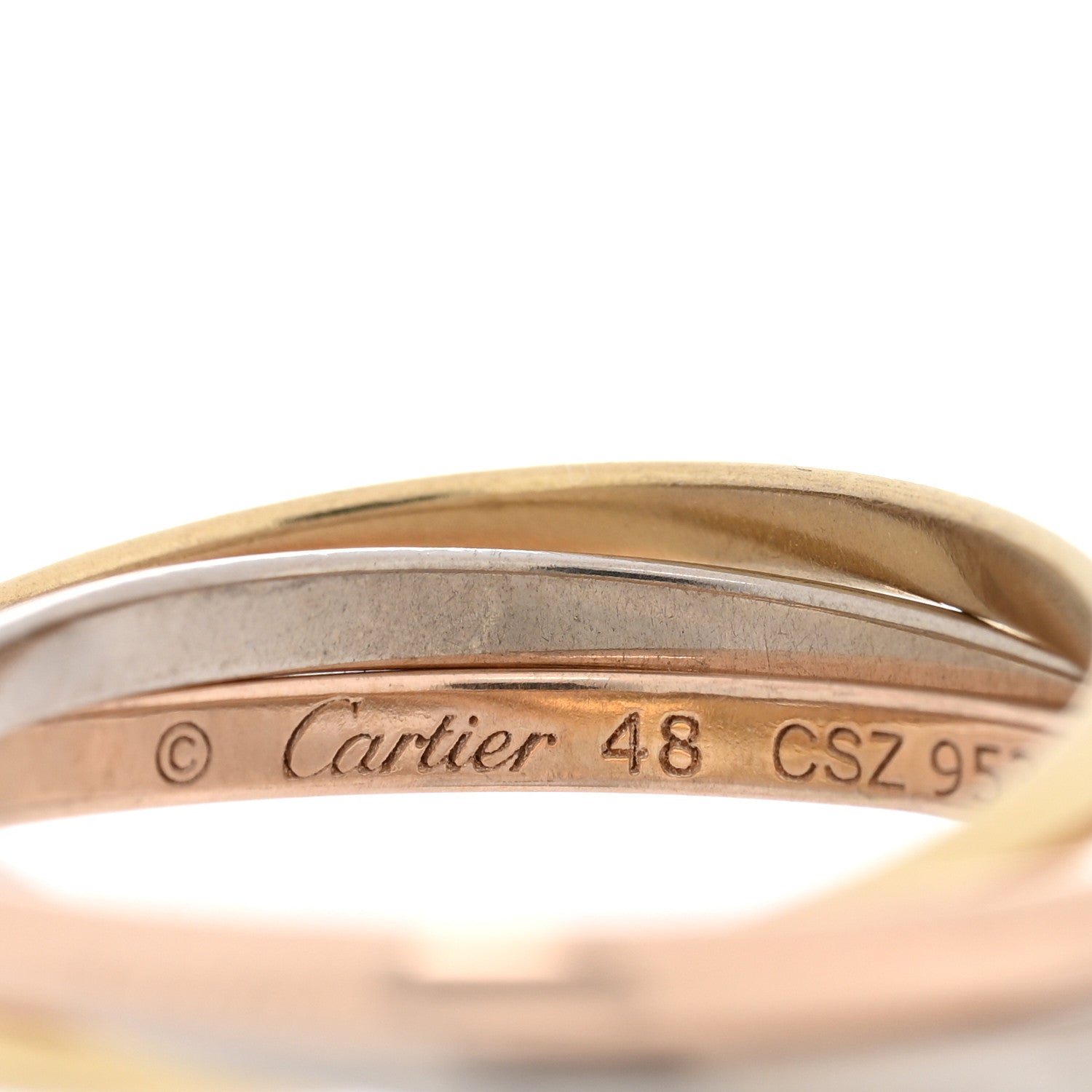 Cartier 18K Pink Yellow White Gold Extra Small Trinity Ring 48 4.5 4 of 5