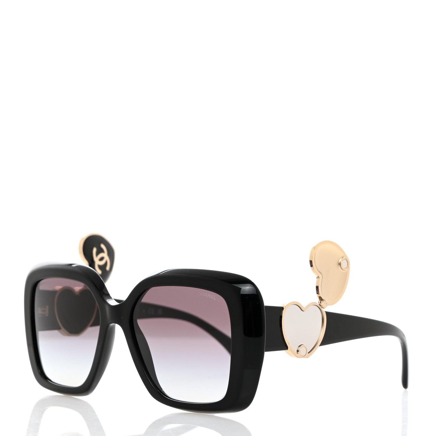 Chanel Acetate Enamel Heart Square Sunglasses 5518 Black 2 of 9