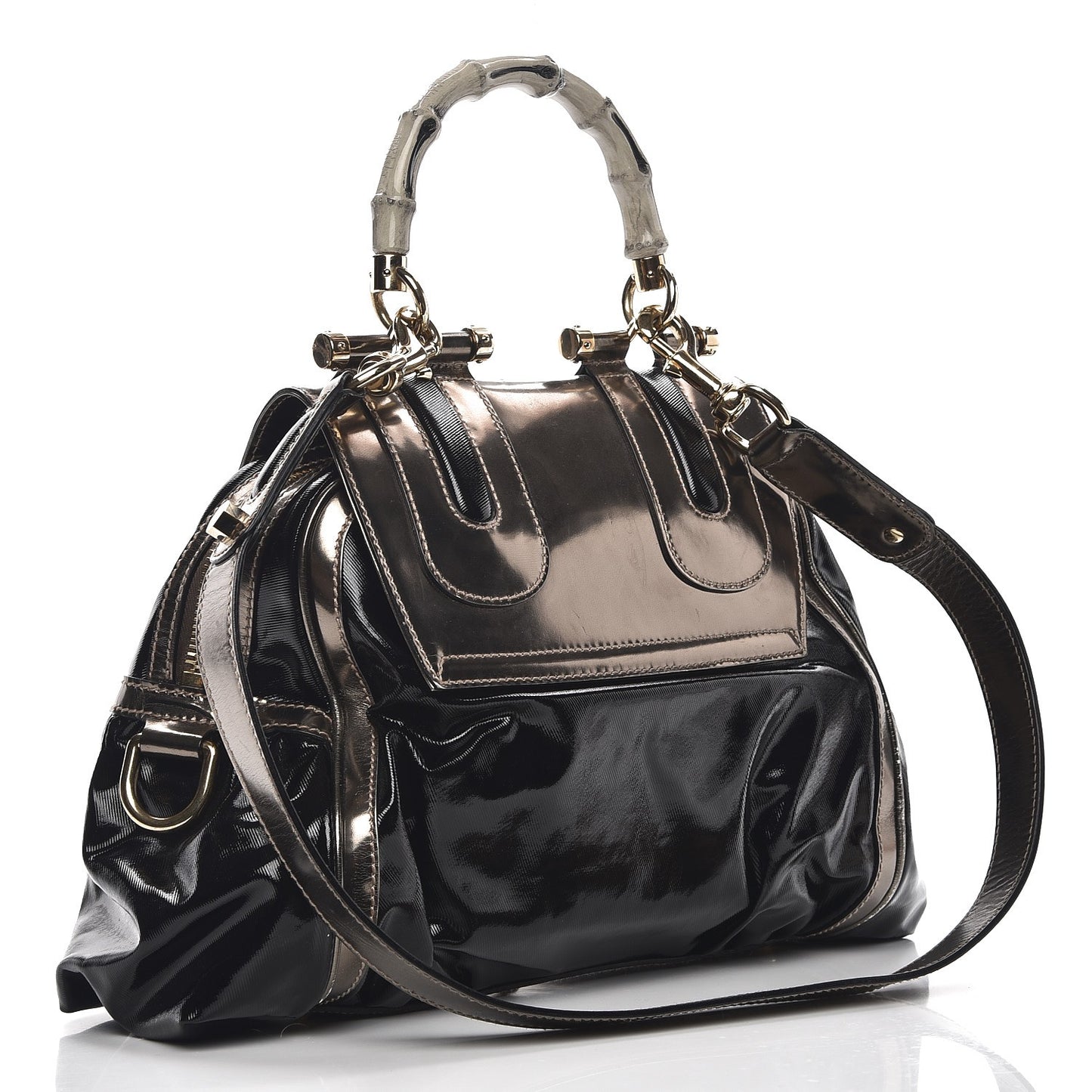 Dialux Pop Bamboo Top Handle Tote Black Pewter