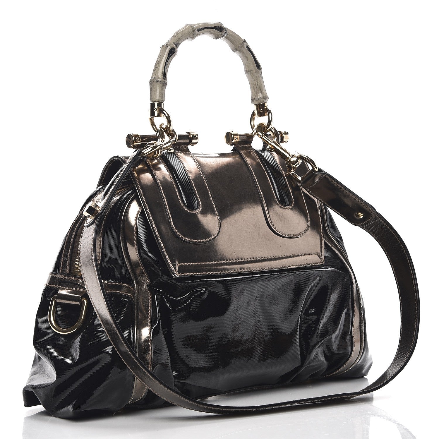 Gucci Dialux Pop Bamboo Top Handle Tote Black Pewter 4 of 10