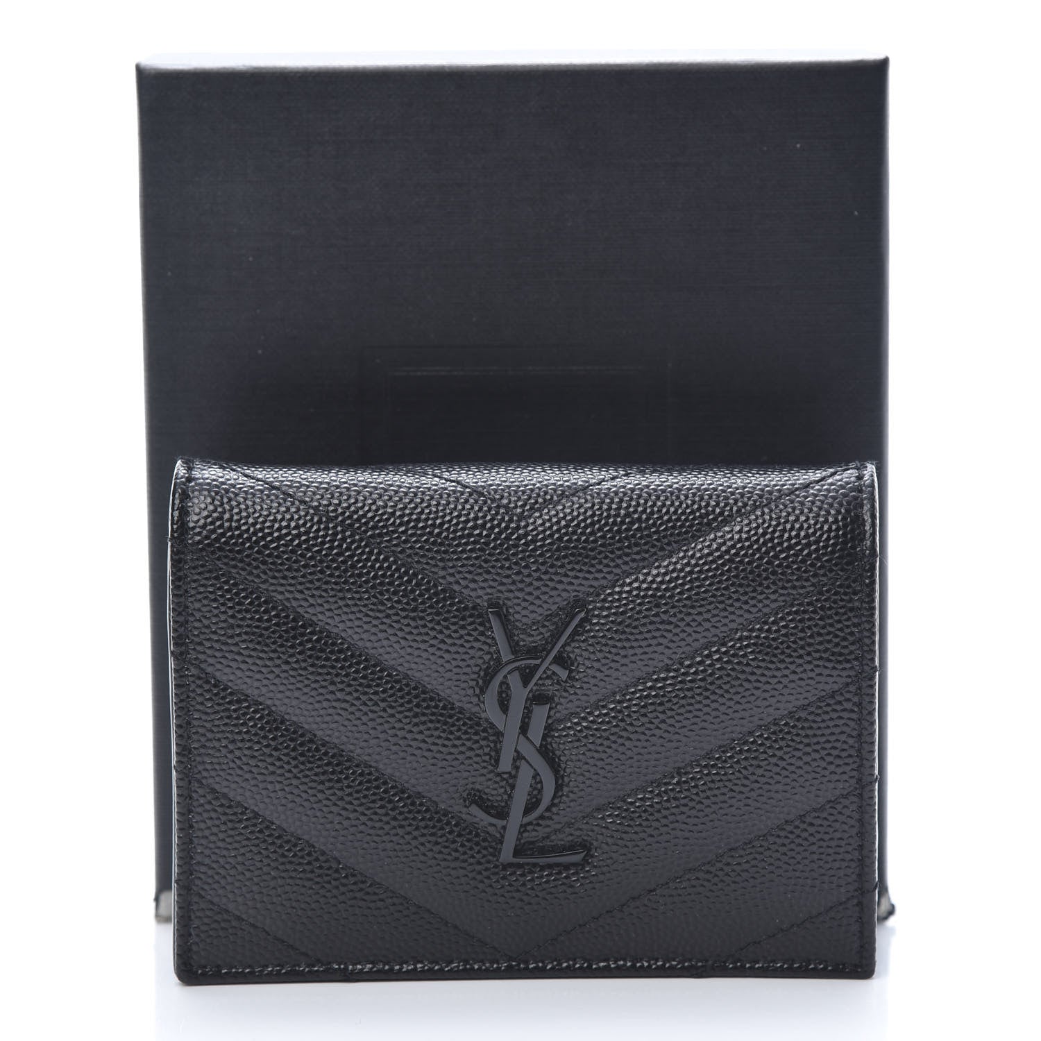Saint Laurent Grain De Poudre Matelasse Chevron Monogram Card Case Black 9 of 9