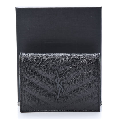 Saint Laurent Grain De Poudre Matelasse Chevron Monogram Card Case Black 9 of 9
