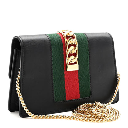 Gucci Calfskin Super Mini Sylvie Chain Shoulder Bag Black 3 of 10