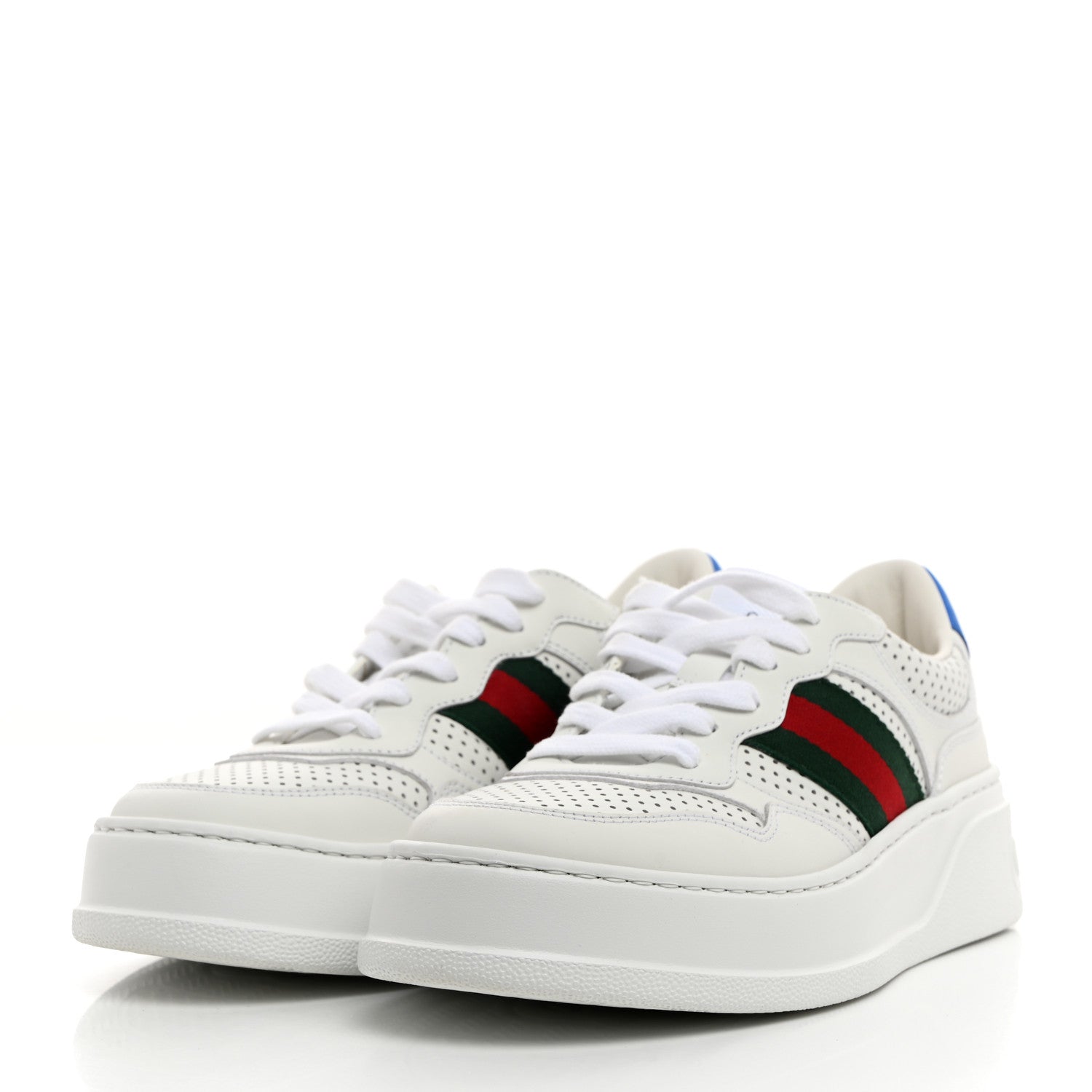 Gucci Calfskin Web Perforated Womens Platform 55mm Sneakers 38 White Bright Splash 3 of 9