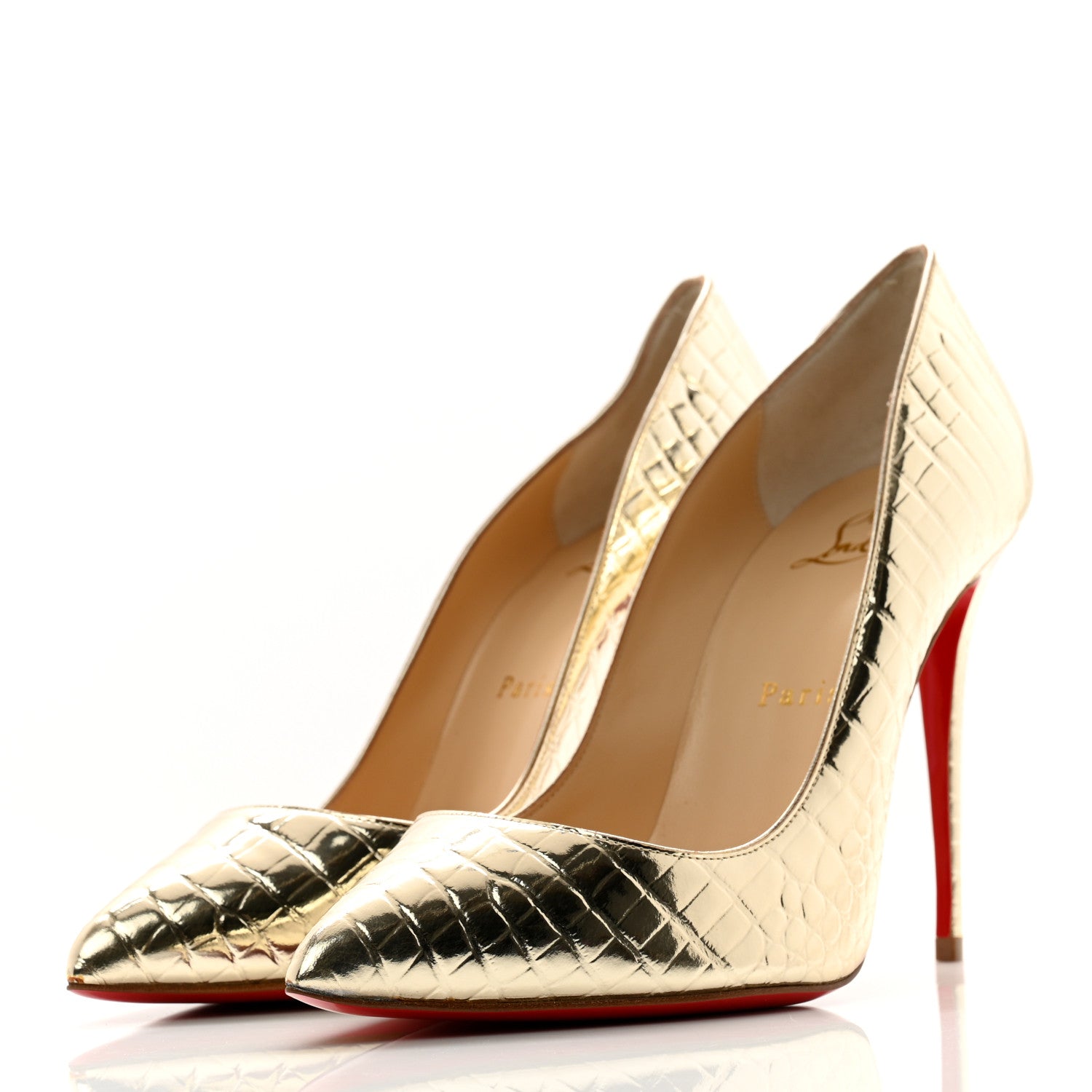 Christian Louboutin Metallo Cocco Pigalle Follies 100 Pumps 37.5 Platine 3 of 12