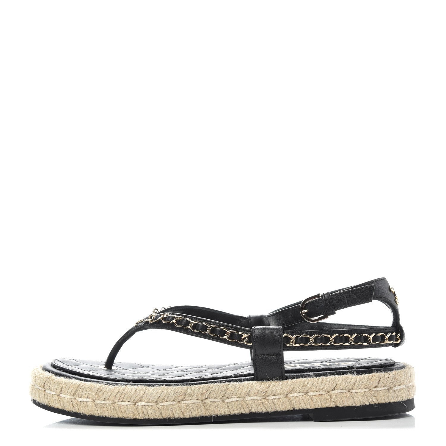 Chanel Lambskin Chain CC Thong Espadrille Sandals 38 Black 1 of 11