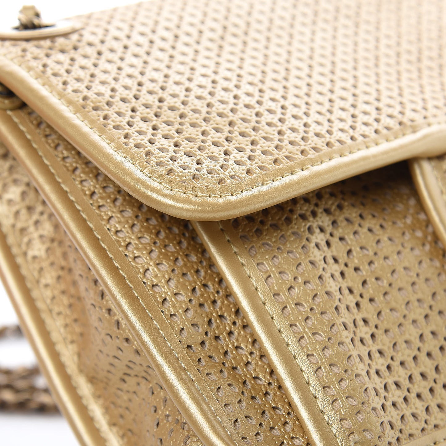 Metallic Perforated Calfskin Small Up In The Air Flap Gold