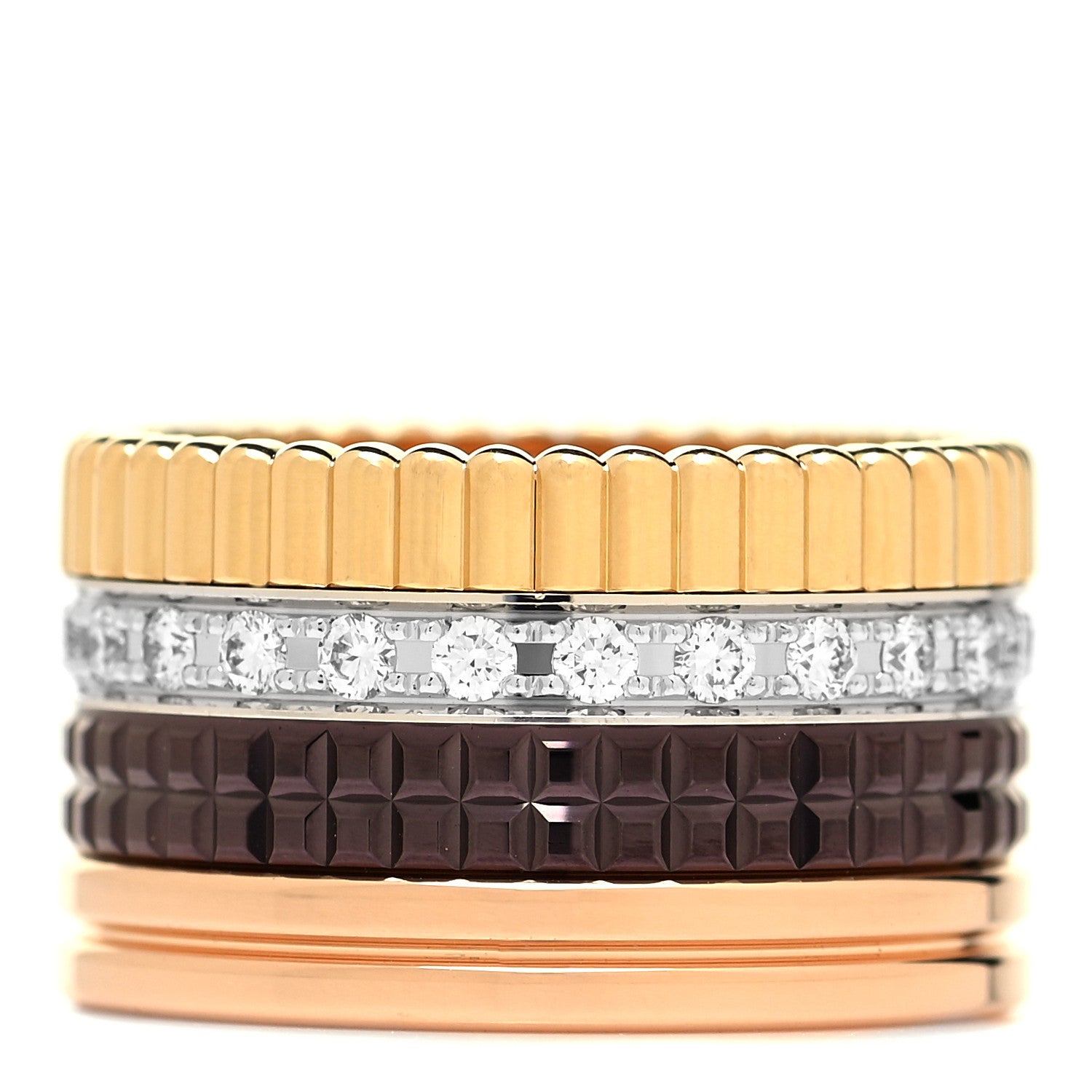Boucheron 18K Pink Yellow White Gold PVD Diamond Large Quatre Classique Ring 51 5.75 1 of 5