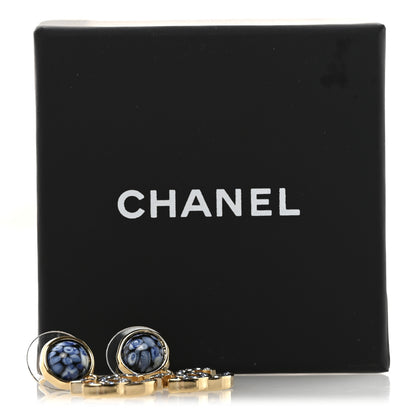Chanel Crystal Stone CC Drop Earrings Blue Gold 5 of 5