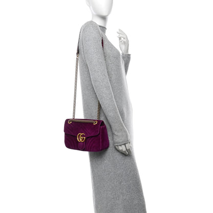 Gucci Velvet Matelasse Small GG Marmont Shoulder Bag Fuchsia Violet Cyclamen 3 of 14