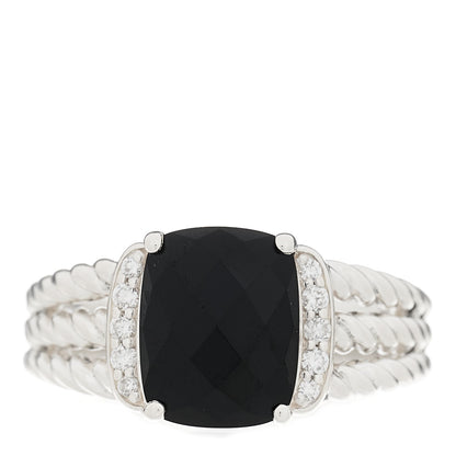 David Yurman Sterling Silver Diamond Black Onyx 10mm Petite Wheaton Ring 54 6.75 1 of 5